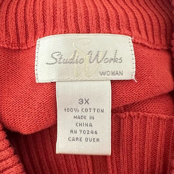 Studio Works Cardigan Sweater Womens 3X Rust Orange Full Zip Cotton Fall Autumn - Picture 4 of 8